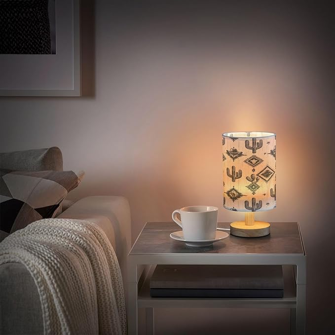Western Cowboy Cactus LED Table Lamp for Bedroom Bedside Lamp with USB Charging Ports Decor Nightstand for Living Room Reading Dorm Desk Home Office