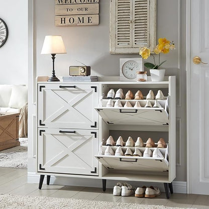 Shoe Storage Cabinet, Farmhouse Shoe Organizer