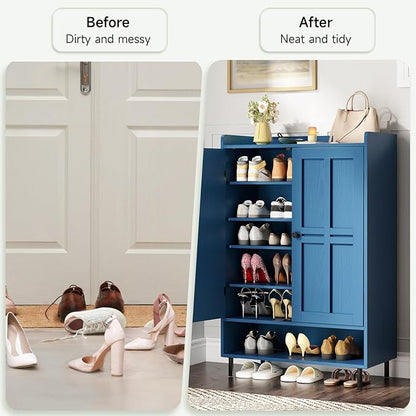 ONBRILL Shoe Cabinet with Cross Molding Doors, 6-Tier Shoe Storage Cabinet with