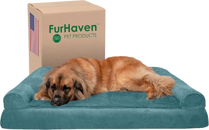 Furhaven Orthopedic Dog Bed for Large Dogs w/ Removable Bolsters & Washable Cover, For Dogs Up to 125 lbs - Plush & Suede Sofa - Deep Pool, Jumbo Plus/XXL