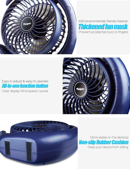 Viniper Portable Rechargeable Fan, Small Desk Fan : 3 Speeds & about 8-24 Hours
