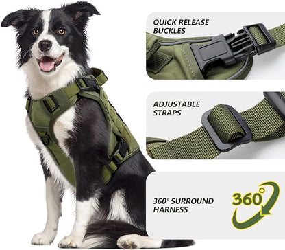 WINGOIN Green Tactical Dog Harness for Extra Large Dogs,No Pull Dog Harness | Heavy Duty with Handle,Adjustable Reflective,Military K9 Style,Big Size Dog Vest,for Great Dane,for Walking Training Hunting