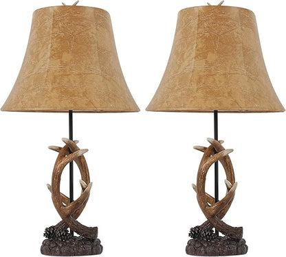 Rustic Western Antler Lamp Set of 2-22.9" Farmhouse Table Lamp with 2 USB Ports, Rustic Nightstand Lamp for Home Room Decor Living Room Bedroom