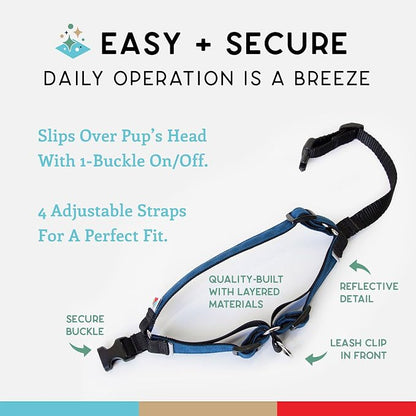 No Pull Dog Harness | Comfortable Training Harnesses | Effective No Pull Harness Design | Ideal for Small Dog and Puppy | 4-Point Adjustable (S - 18~24 inch Girth, Navy)