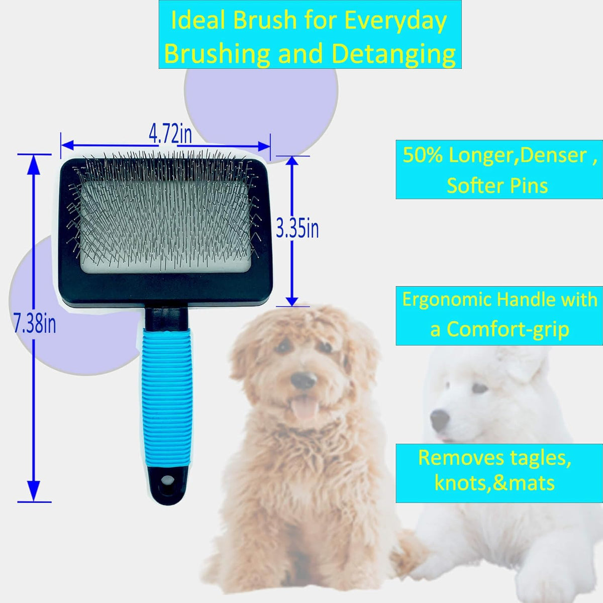 Dog Brush for Long Haired Dogs - Large Firm Slicker Brushes for Poodles, Goldendoodles & Shedding Grooming - Soft Massage Stainless Steel Pins (25mm/1") - Gentle Pet Grooming Wire