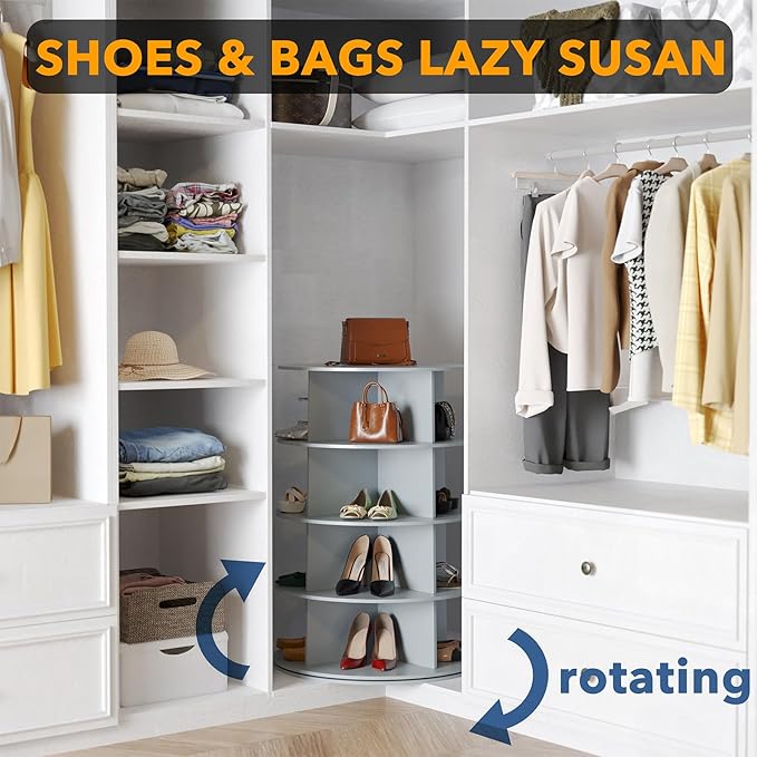 SpaceAid 4 Tier Rotating Shoe Rack Tower, Spinning Shoe Display Lazy Susan