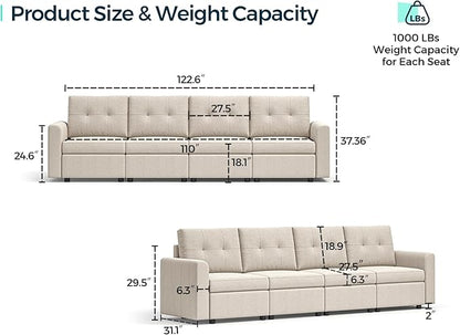 LINSY HOME Modular Sectional Sofa Oversized, Removable Cover Living Room Couches with Storage Deep Seat & Ottoman Chaise L/U Shaped Sofa Modern Couch (Grey, 4 Seats)