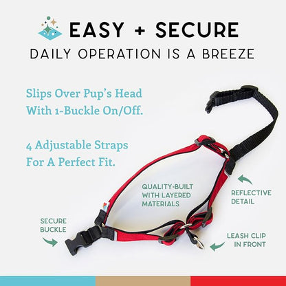 No Pull Dog Harness | Comfortable Training Harnesses | Effective No Pull Harness Design | Ideal for Small Dog and Puppy | 4-Point Adjustable (XS - 15~20 inch Girth, Red)