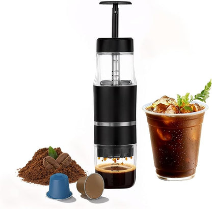 PIQUEBAR Portable Coffee Maker for Ground Coffee & Capsules, Small Espresso