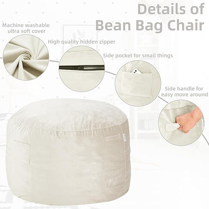 HABUTWAY Bean Bag Chair: Giant 4' Memory Foam Furniture Bean Bag Chairs for Adults with Microfiber Cover 4Ft (Beige)