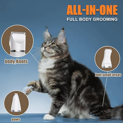 Cat Grooming Clippers Kit with Paw Trimmer, 3 in 1 Electric Pet Hair Trimmer Supplies for Thick Matted Hair, Heavy Coat Butt Shaver Cat Razor Fur Trimmer for Dogs at Home