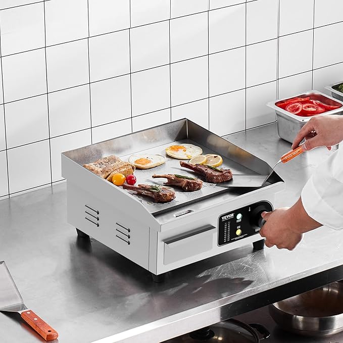 VEVOR Commercial Electric Griddle, 1700W Countertop Flat Top Grill, 14in