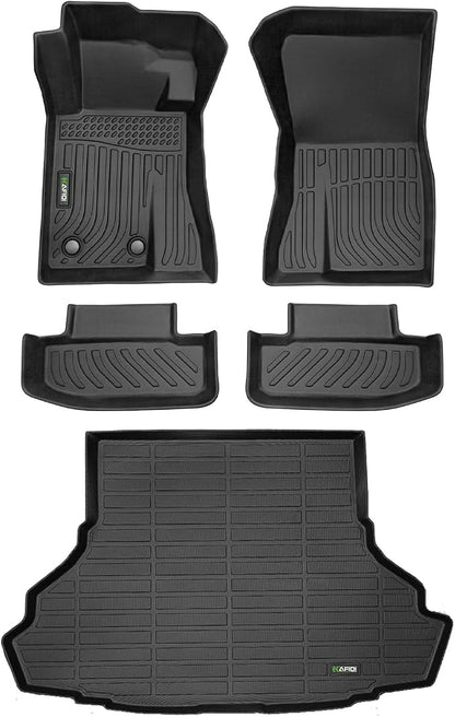 HAFIDI® Floor Mats & Cargo Liner Set Fit for 2015-2026 Ford Mustang (Not Mustang Mach E & Without Subwoofer in The Trunk) All Weather TPE Anti-Slip Car Full Set Floor Liners Custom Accessories - Black