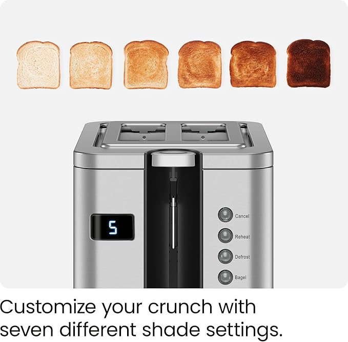 Chefman 2-Slice Digital Toaster, Stainless Steel, Extra-Wide Slots