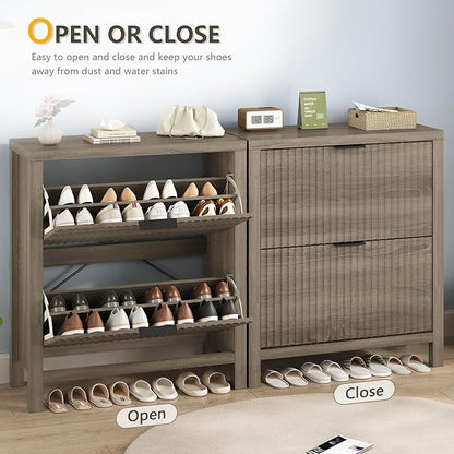Shoe Cabinet Storage for Entryway, Fluted Shoe Cabinet