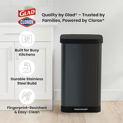 Glad Stainless Steel Step Trash Can, Large Metal Kitchen Garbage Bin