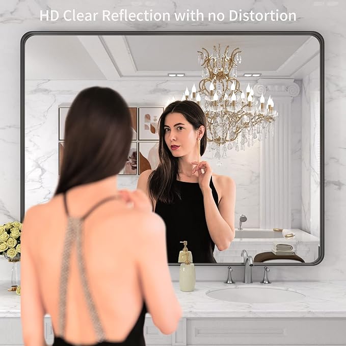 LOAAO 48x36 Inch Black Metal Framed Bathroom Mirror
