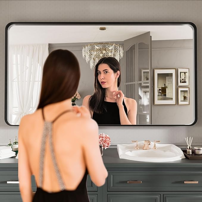 LOAAO 77X36 Inch Black Metal Framed Bathroom Mirror