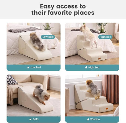 Gardner Pet Dog Stairs for Small Dogs 22" H, 2 in 1 Transformable 4-Step Pet Stairs and Dog Ramp for Couch Bed (23-27 in), Adjustable Pet Steps Beige