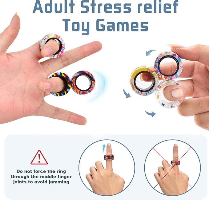 15Pcs Magnetic Adults Fidget Toys Rings, Stocking Stuffers