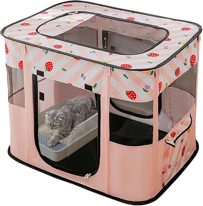 Portable Pet Cat Playpen,Cat Cages Indoor Collapsible Dog Crates Tent Kennel Playpen for Dogs Cat and Rabbit Travel Dog Playpen Indoor & Outdoor (Small（27.6" L x 21.7" W x 17.7" H）, Pink)