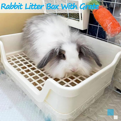 Hamiledyi Extra Large Rabbit Litter Box Pet Corner Toilet Small Animal Potty Trainer Huge Bunny Litter Pan with Plastic Grate Deep Dump Tray for Adult Guinea Pigs Ferrets Chinchillas