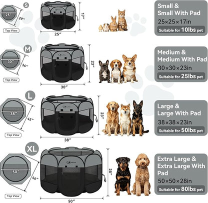Siedihit Dog Cat Playpen, Puppy Pet Playpen Indoor for Dog Crate Tent | Cage Outdoor, Portable Pop Up Dogs Enclosure Kennel with Carrying Case for Dogs/Cats/Rabbits (Dark Grey, Medium)