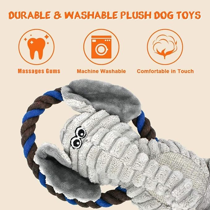 Rope Dog Toys to Keep Them Busy - Tug of War Dog Toys for Boredom Plush Interactive Squeaky Puppy Toys for Small Medium Large Dogs