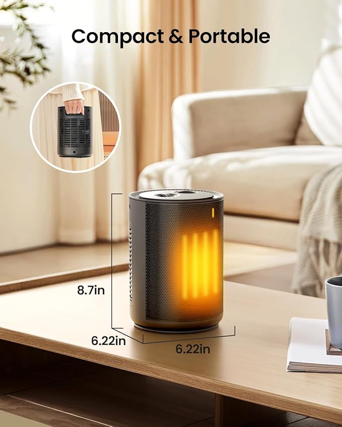 Portable Ceramic Space Heater w/Thermostat, 1500W Indoor Electric Mini Heater