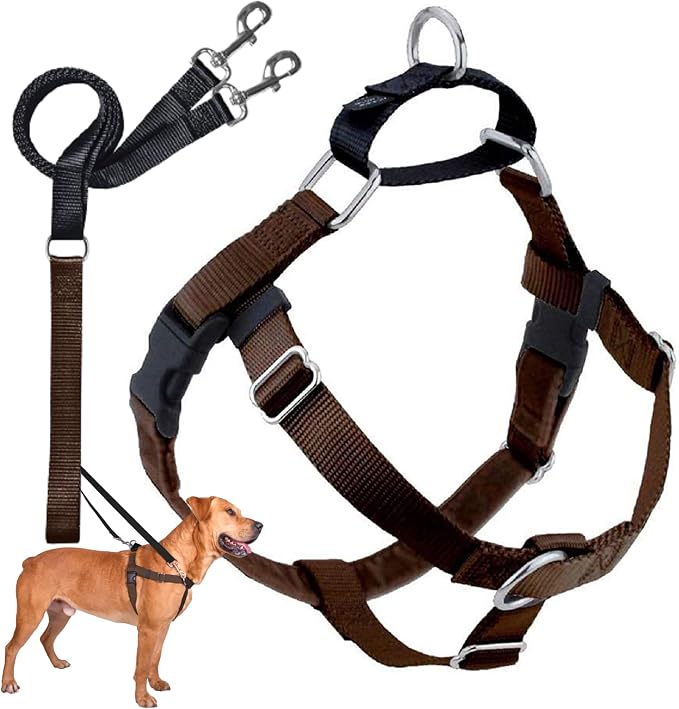 2 Hounds Design Freedom No Pull Dog Harness, Adjustable Harness and Leash Set, Easy Walking & Comfortable Control, Fits Small, Medium & Large Dogs, Solid Colors, Made in USA, 5/8" XS, Brown