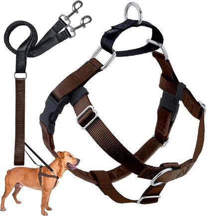 2 Hounds Design Freedom No Pull Dog Harness, Adjustable Harness and Leash Set, Easy Walking & Comfortable Control, Fits Small, Medium & Large Dogs, Solid Colors, Made in USA, 5/8" XS, Brown
