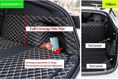 SUV Trunk Mat Compatible with BMW X5 7 Seater 2008-2013 Heavy Duty Back Seat Cover & Rear Cargo Mat & High Side Panel - Black with Gpld Stitching