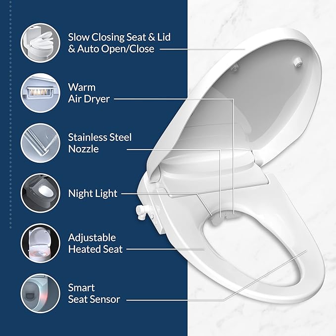 Bio Bidet DLS Premium Heated Bidet Seat, Warm Water & Air Dryer, Auto Open and