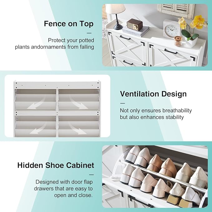 Shoe Storage Cabinet, Farmhouse Shoe Organizer