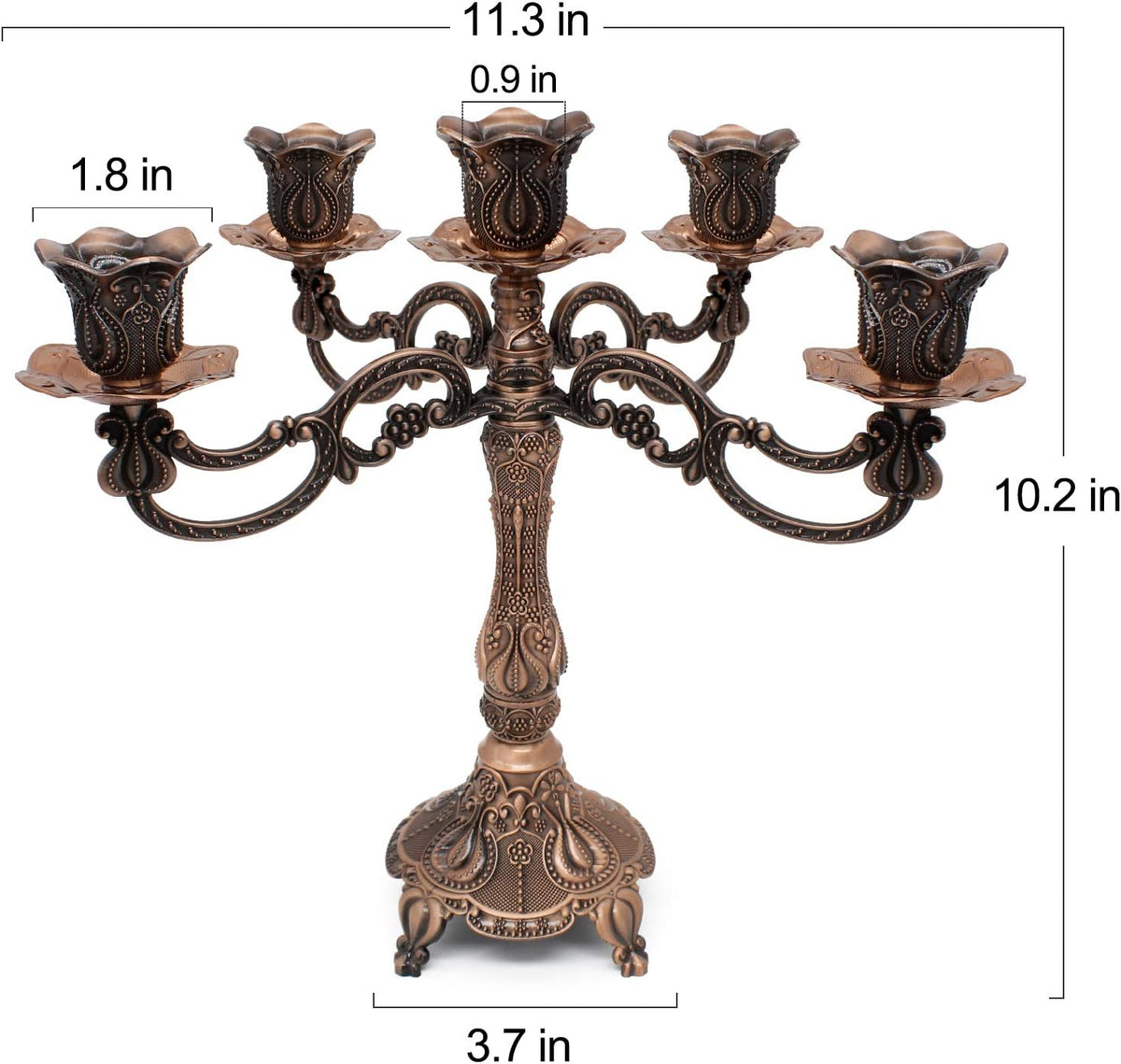 Metal Candelabra 5-Candle 10.1 Inch Tall Candle Holder Stick for Home Wedding Event and Party Festival,Red Bronze