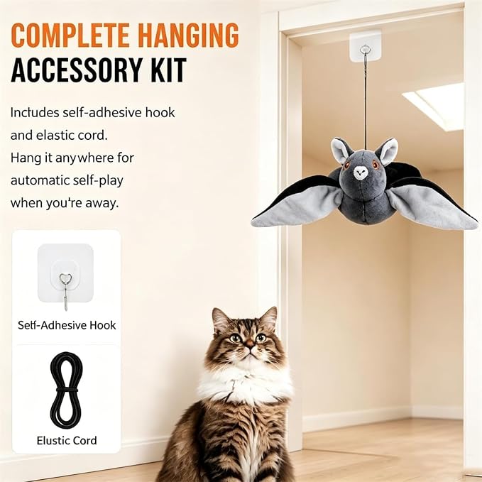 Flying Bat Dog Toy, 2026 New Flying Bat Toy for Dogs, Flapping Wings Interactive Pet Toy with Chirping Engages Cats and Dogs, Detachable USB Rechargeable, Hanging and Ground Play ，Bat：2PCS