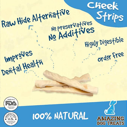 Beef Cheek Strips Premium Dog Chew (6" -100 Count) - NO Odor - Thick Cut - Rawhide Alternative - Beef Cheek Slice Chip Sticks - No Dyes, Chemicals, or Preservatives
