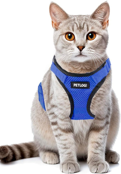 Cat Harness Escape Proof with Leash for Walking, Travel Vest Soft Chest Support, Adjustable Size, Escape Proof Soft Adjustable Vest Harnesses, Breathable, Kittens, Small Dogs (美/背縄/藍2/S)