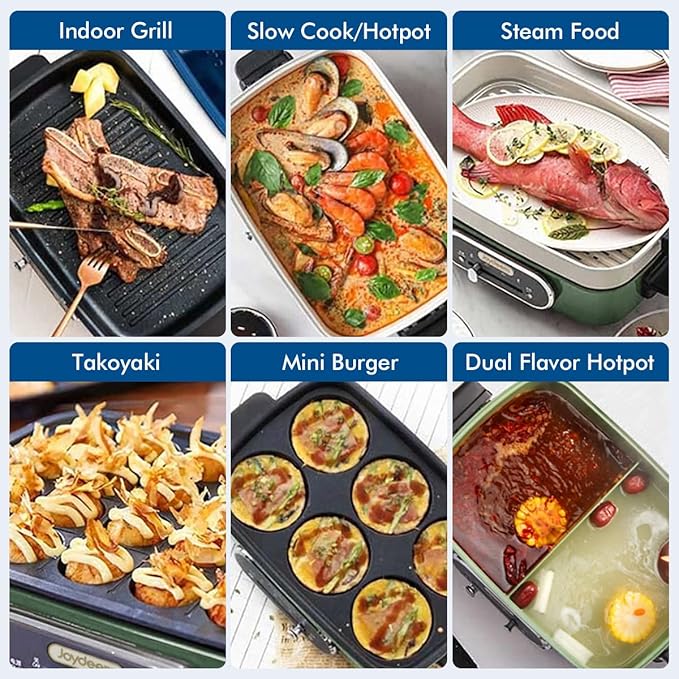 Joydeem 3-in-1 Electric Hot Pot, Non-stick Ceramic Oil Coating, UL Listed
