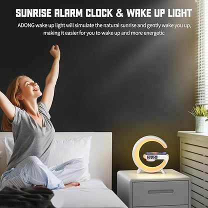 Smart LED Table Lamp, 4-in-1 Wireless Charger Smart Atmosphere Lamp, Night Light, Bluetooth Speaker & Alarm Clock for Bedroom, Office, and Home Decor (Black)