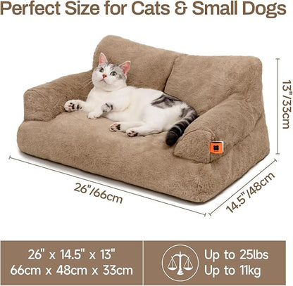 MEWOOFUN Dog Couch, Supportive Small Dog Bed for Puppy and Cats with Removable Washable Cover, Fluffy Cat Couch with Non-Slip Bottom (Camel, 26.0" L X 19.0" W X 13.0" Th)