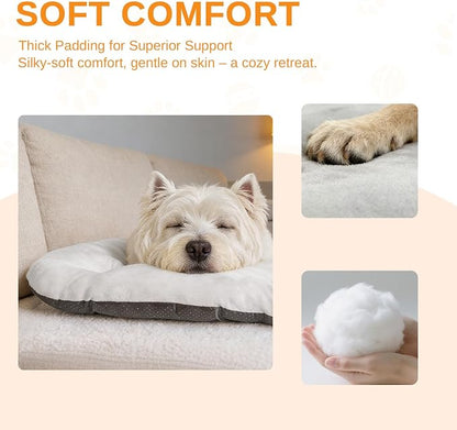 Washable Oval Medium Dog Bed, Silver-Tipped High-Resilience, Light Gray | Non-Slip Bottom Prevents Sliding, Soft Plush Short Fur, Machine Washable, Ideal for Crates/Apartments/Cozy Nooks,29"x18"x2.8"