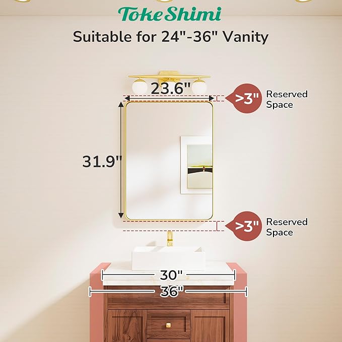 TokeShimi 24x32 Brushed Nickel Bathroom Mirror, Vanity Mirror