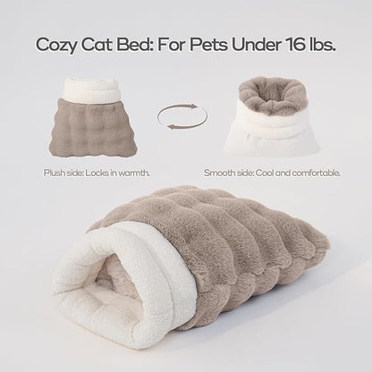 Cat Sleeping Bag for Indoor Cats Self Warming Cat Bed Fits up to 15 lbs Pets Soft Plush Warm Bed 360° Wrap Bag Washable Comfortable Pet Sleeping Bed 21" × 17" Coffee