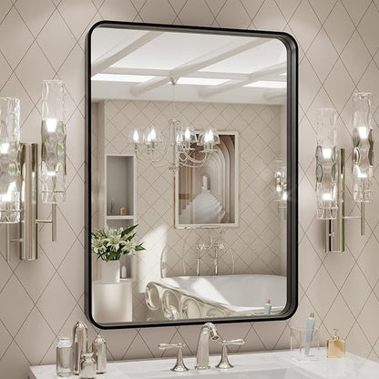 LOAAO 24X32 Inch Black Metal Framed Bathroom Mirror