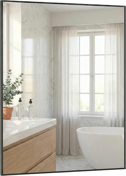 30"x36" Black Bathroom Mirror, Matte Metal Framed Vanity Mirror