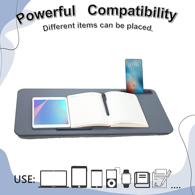 Portable Laptop Desk Fits Up to 16“ Laptops, with Tablet Slot, Built-in Cushion, Great for Home & Office,Lap Desk for Laptop,Lap Desk with Cushion (Dark Grey, Large)