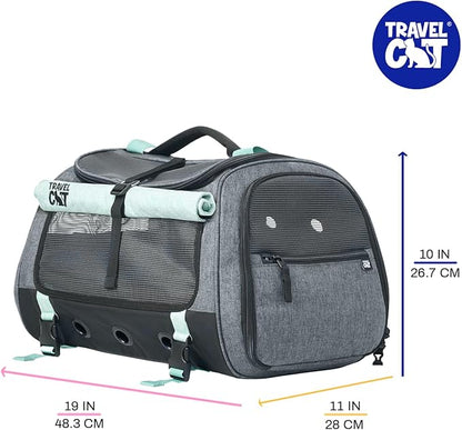 Travel Cat Carrier Bag - Comfort Premium Portable Soft-Sided Pet Carrier for Small, Medium Cat, Kitten up to 30 LBs - Airline Approved Cat Carrier Soft with Shoulder Strap (Heather Grey/Teal)