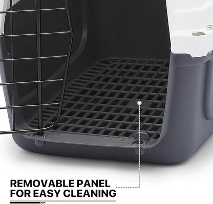 MoNiBloom 18-Inch 2-Door Top Loading Cat Carrier, Plastic Dog Crate Hard-Sided Dog Travel Carrier for Small Dogs and Cats, Ventilation and Security Lock Design for Pets up to 10 lbs (Grey)