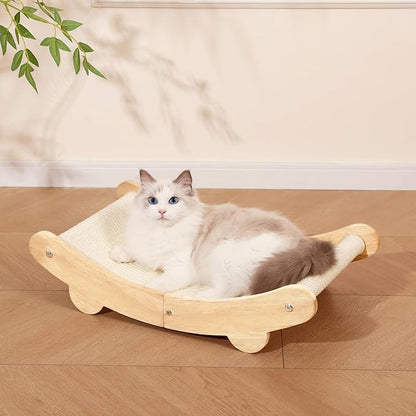 Sisal Cat Scratcher Bed – Solid Wood Cat Chair with Scratching Pad for Large Cats, Eco-Friendly Indoor Pet Furniture for Scratching and Lounging